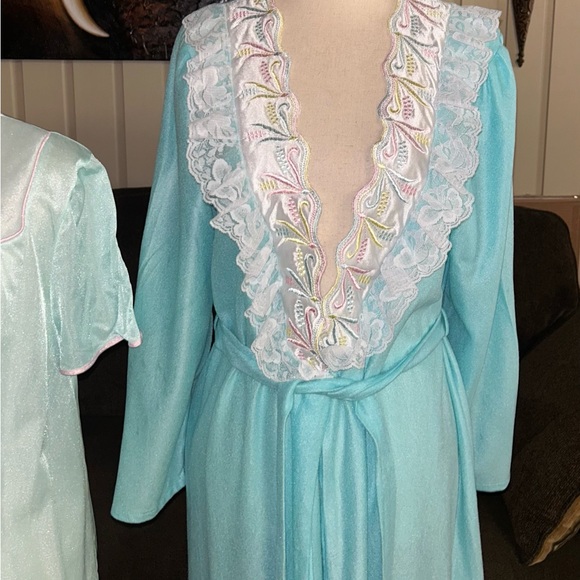 Lady Ronte~Vintage Turquoise Size Medium 3 Piece Set W/ Robe & Pajamas - Picture 6 of 16